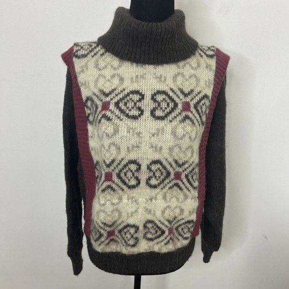Vintage Alafoss Icewool Iceland Woman L Sweater 3D Textured Boho Wool Turtleneck - Picture 1 of 7